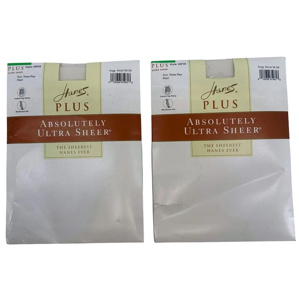Hanes Plus Absolutely‎ Ultra Sheer Pantyhose Pearl Size Three Plus 00P30 2 pair